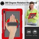 For Samsung Galaxy Tab S7 FE T730 / T735 / Tab S7+ T970 / T975 360 Degree Rotation Contrast Color Shockproof Silicone + PC Case with Holder & Hand Grip Strap & Shoulder Strap(Red+Black)