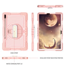 For Samsung Galaxy Tab S7 FE T730 / T735 / Tab S7+ T970 / T975 360 Degree Rotation Contrast Color Shockproof Silicone + PC Case with Holder & Hand Grip Strap & Shoulder Strap(Rose Gold)