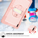 For Samsung Galaxy Tab S7 FE T730 / T735 / Tab S7+ T970 / T975 360 Degree Rotation Contrast Color Shockproof Silicone + PC Case with Holder & Hand Grip Strap & Shoulder Strap(Rose Gold)