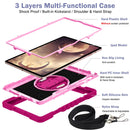For Samsung Galaxy Tab S7 FE T730 / T735 / Tab S7+ T970 / T975 360 Degree Rotation Contrast Color Shockproof Silicone + PC Case with Holder & Hand Grip Strap & Shoulder Strap(Rose Red+Pink)