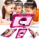 For Samsung Galaxy Tab S7 FE T730 / T735 / Tab S7+ T970 / T975 360 Degree Rotation Contrast Color Shockproof Silicone + PC Case with Holder & Hand Grip Strap & Shoulder Strap(Rose Red+Pink)