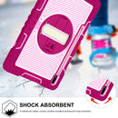 For Samsung Galaxy Tab S7 FE T730 / T735 / Tab S7+ T970 / T975 360 Degree Rotation Contrast Color Shockproof Silicone + PC Case with Holder & Hand Grip Strap & Shoulder Strap(Rose Red+Pink)