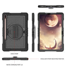For Samsung Galaxy Tab S7 FE T730 / T735 / Tab S7+ T970 / T975 360 Degree Rotation Contrast Color Shockproof Silicone + PC Case with Holder & Hand Grip Strap & Shoulder Strap(Black)