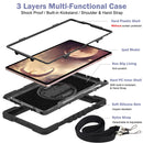 For Samsung Galaxy Tab S7 FE T730 / T735 / Tab S7+ T970 / T975 360 Degree Rotation Contrast Color Shockproof Silicone + PC Case with Holder & Hand Grip Strap & Shoulder Strap(Black)
