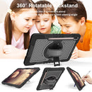For Samsung Galaxy Tab S7 FE T730 / T735 / Tab S7+ T970 / T975 360 Degree Rotation Contrast Color Shockproof Silicone + PC Case with Holder & Hand Grip Strap & Shoulder Strap(Black)