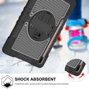For Samsung Galaxy Tab S7 FE T730 / T735 / Tab S7+ T970 / T975 360 Degree Rotation Contrast Color Shockproof Silicone + PC Case with Holder & Hand Grip Strap & Shoulder Strap(Black)