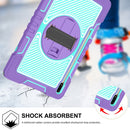 For Samsung Galaxy Tab S7 FE T730 / T735 / Tab S7+ T970 / T975 360 Degree Rotation Contrast Color Shockproof Silicone + PC Case with Holder & Hand Grip Strap & Shoulder Strap(Purple + Mint Green)