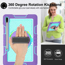 For Samsung Galaxy Tab S7 FE T730 / T735 / Tab S7+ T970 / T975 360 Degree Rotation Contrast Color Shockproof Silicone + PC Case with Holder & Hand Grip Strap & Shoulder Strap(Purple + Mint Green)