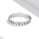 S925 Sterling Silver Rainbow Heart Women Ring, Size:6