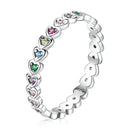 S925 Sterling Silver Rainbow Heart Women Ring, Size:7