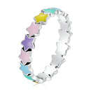 S925 Sterling Silver Color Stars Women Ring, Size:8