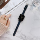 Sewing Plain Weave Small Waist Leather Watch Band For Apple Watch Series 7 45mm / 6&SE&5&4 44mm / 3&2&1 42mm(Midnight Blue)