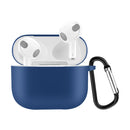 Solid Color Silicone Earphone Protective Case for AirPods 3, with Hook(Dark Blue)