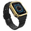 Silicone Integrated Watch Band For Apple Watch Series 7 41mm / 6&SE&5&4 40mm / 3&2&1 38mm(Dark Black+Gold Frame)