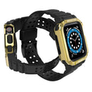 Silicone Integrated Watch Band For Apple Watch Series 7 41mm / 6&SE&5&4 40mm / 3&2&1 38mm(Dark Black+Gold Frame)