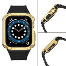 Silicone Integrated Watch Band For Apple Watch Series 7 41mm / 6&SE&5&4 40mm / 3&2&1 38mm(Dark Black+Gold Frame)
