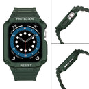 Silicone Integrated Watch Band For Apple Watch Series 7 45mm / 6&SE&5&4 44mm / 3&2&1 42mm(Dark Green+Green Frame)