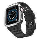 Silicone Integrated Watch Band For Apple Watch Series 8&7 45mm / SE 2&6&SE&5&4 44mm / 3&2&1 42mm(Dark Black+Silver Frame)