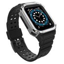 Silicone Integrated Watch Band For Apple Watch Series 8&7 45mm / SE 2&6&SE&5&4 44mm / 3&2&1 42mm(Dark Black+Silver Frame)