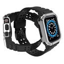 Silicone Integrated Watch Band For Apple Watch Series 8&7 45mm / SE 2&6&SE&5&4 44mm / 3&2&1 42mm(Dark Black+Silver Frame)
