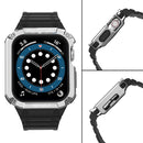Silicone Integrated Watch Band For Apple Watch Series 8&7 45mm / SE 2&6&SE&5&4 44mm / 3&2&1 42mm(Dark Black+Silver Frame)