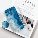 For Huawei Mate 20 Lite Embossed Varnished Marble TPU Protective Case with Holder(Light Blue)