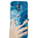 For Huawei Mate 20 Lite Embossed Varnished Marble TPU Protective Case with Holder(Light Blue)