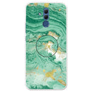 For Huawei Mate 20 Lite Embossed Varnished Marble TPU Protective Case with Holder(Dark Green)