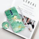 For Huawei Mate 20 Lite Embossed Varnished Marble TPU Protective Case with Holder(Dark Green)