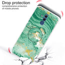 For Huawei Mate 20 Lite Embossed Varnished Marble TPU Protective Case with Holder(Dark Green)