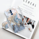 For Huawei Mate 20 Lite Embossed Varnished Marble TPU Protective Case with Holder(Gold Grey)