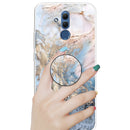 For Huawei Mate 20 Lite Embossed Varnished Marble TPU Protective Case with Holder(Gold Grey)