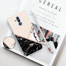 For Huawei Mate 20 Lite Embossed Varnished Marble TPU Protective Case with Holder(Black White Pink)
