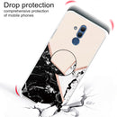 For Huawei Mate 20 Lite Embossed Varnished Marble TPU Protective Case with Holder(Black White Pink)
