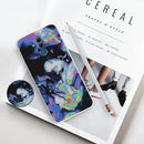 For Huawei Mate 20 Lite Embossed Varnished Marble TPU Protective Case with Holder(Deep Purple)