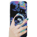 For Huawei Mate 20 Lite Embossed Varnished Marble TPU Protective Case with Holder(Deep Purple)