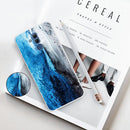 For Huawei Mate 20 Lite Embossed Varnished Marble TPU Protective Case with Holder(Silver Blue)