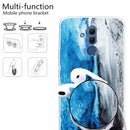 For Huawei Mate 20 Lite Embossed Varnished Marble TPU Protective Case with Holder(Silver Blue)