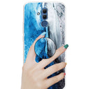 For Huawei Mate 20 Lite Embossed Varnished Marble TPU Protective Case with Holder(Silver Blue)
