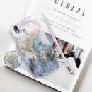 For Huawei Honor 8S Embossed Varnished Marble TPU Protective Case with Holder(Gold Grey)