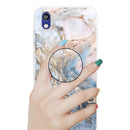 For Huawei Honor 8S Embossed Varnished Marble TPU Protective Case with Holder(Gold Grey)