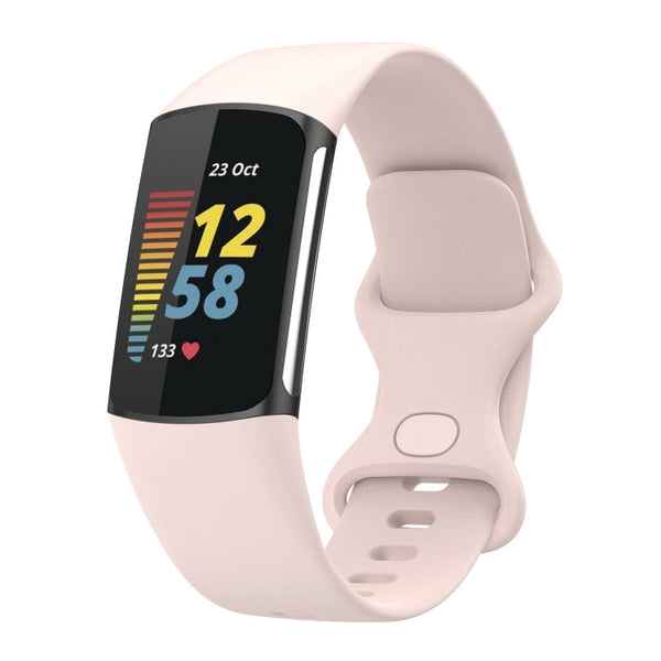 For Fitbit Charge 5 Silicone Watch Band, Size:S(Sand Pink)