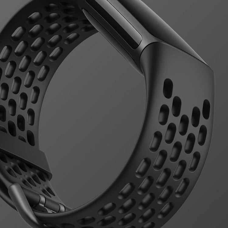 For Fitbit Charge 5 Silicone Hole Watch Band(Black)