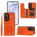 For Huawei P50 Mandala Embossed PU + TPU Magnetic Case with Card Slots & Holder & Lanyard(Orange)