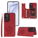 For Huawei P50 Mandala Embossed PU + TPU Magnetic Case with Card Slots & Holder & Lanyard(Red)