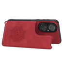 For Huawei P50 Mandala Embossed PU + TPU Magnetic Case with Card Slots & Holder & Lanyard(Red)