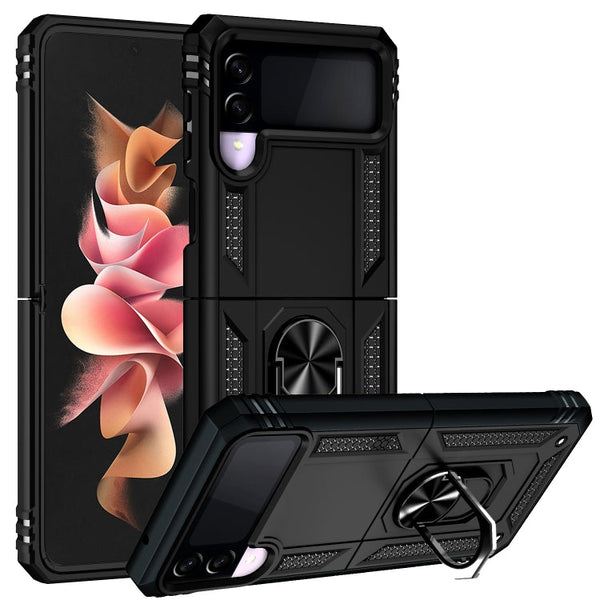 For Samsung Galaxy Z Flip3 5G Folding Shockproof TPU + PC Protective Case with 360 Degree Rotating Holder(Black)