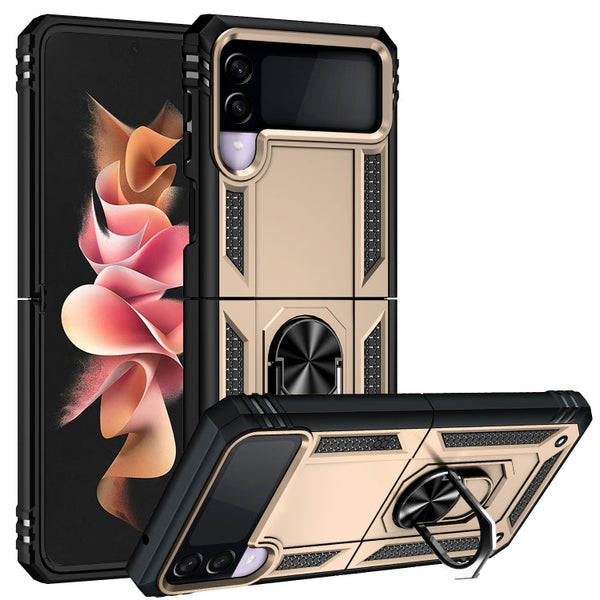 For Samsung Galaxy Z Flip3 5G Folding Shockproof TPU + PC Protective Case with 360 Degree Rotating Holder(Gold)