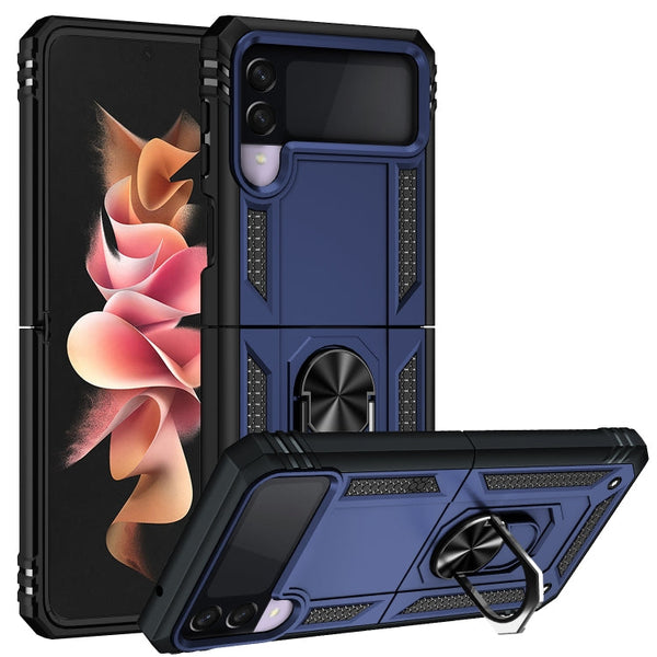For Samsung Galaxy Z Flip3 5G Folding Shockproof TPU + PC Protective Case with 360 Degree Rotating Holder(Blue)