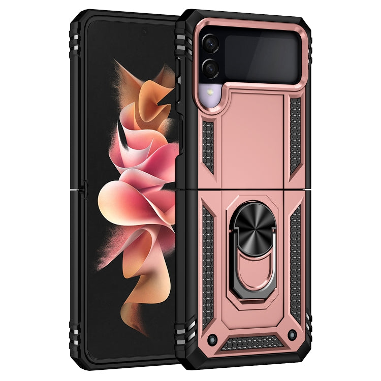 For Samsung Galaxy Z Flip3 5G Folding Shockproof TPU + PC Protective Case with 360 Degree Rotating Holder(Rose Gold)
